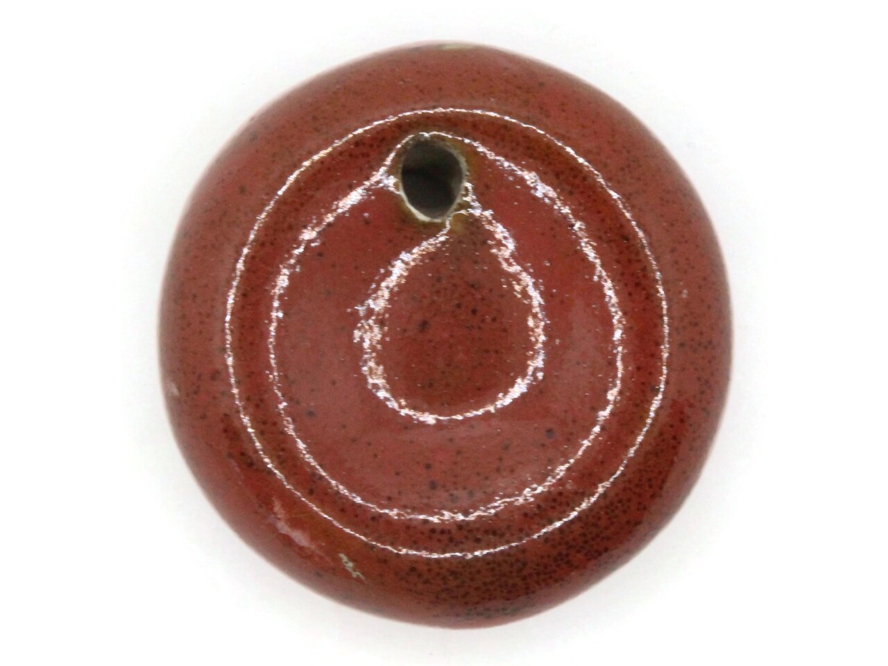 42mm Red Porcelain Ceramic Coin Large Hole Pendant Worry Stone Bead